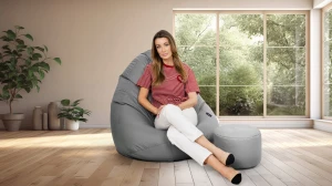 Pufa Fotel Worek Sako 120x80 cm Szara XXL Wodoodporny z Podnóżkiem