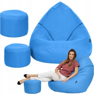 Pufa Fotel Worek Sako 120x90 cm Błękitna XXXL Wodoodporny z Podnóżkiem