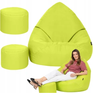 Pufa Fotel Worek Sako 120x90 cm Limonkowa XXXL Wodoodporny z Podnóżkiem