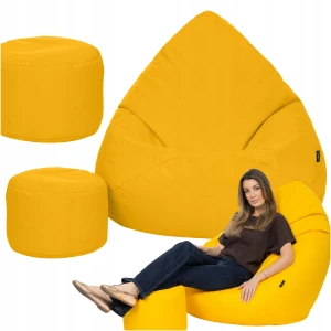 Pufa Fotel Worek Sako 120x90 cm Żółta XXXL Wodoodporny z Podnóżkiem