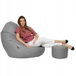 Pufa Fotel Worek Sako 130x100 cm Szara XXXXL Wodoodporny z Podnóżkiem