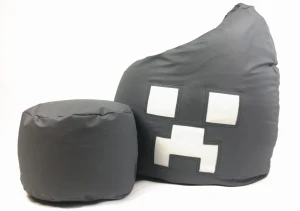 Pufa Fotel Worek XL Szara Buźka minecraft z podnóżkiem
